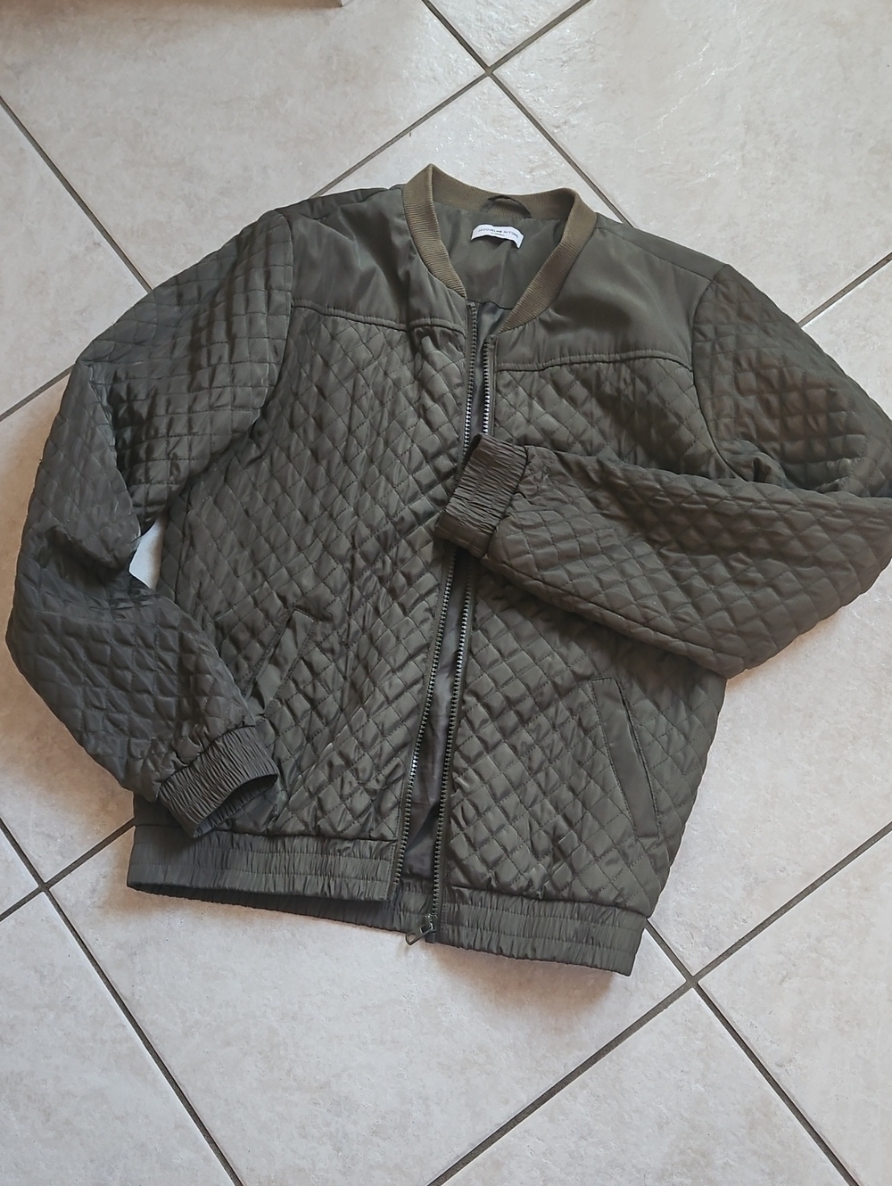Quilted Bomber Jacket - Olive Green XS